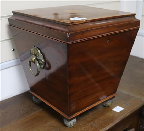 A late Regency inlaid mahogany cellarette, W.1ft 3in.